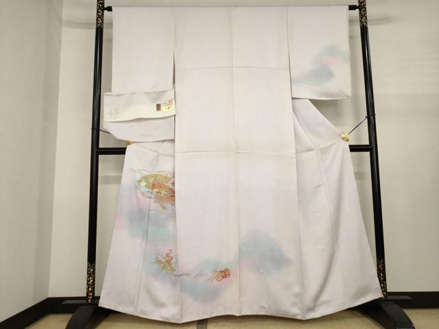 平和屋着物●訪問着 刺繍 扇面御所車花文 暈し染め 金彩 反端付き 正絹 逸品 AABJ1501ck