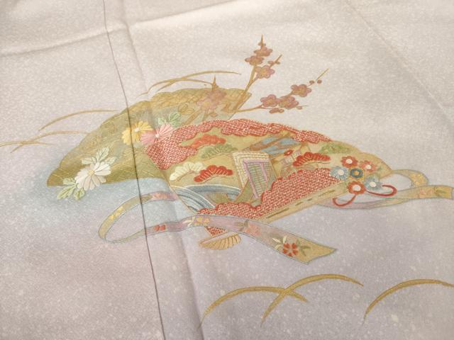 平和屋着物●訪問着 刺繍 扇面御所車花文 暈し染め 金彩 反端付き 正絹 逸品 AABJ1501ck