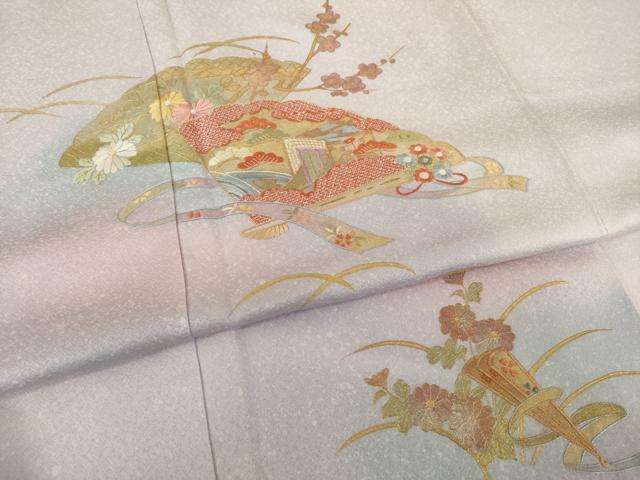 平和屋着物●訪問着 刺繍 扇面御所車花文 暈し染め 金彩 反端付き 正絹 逸品 AABJ1501ck