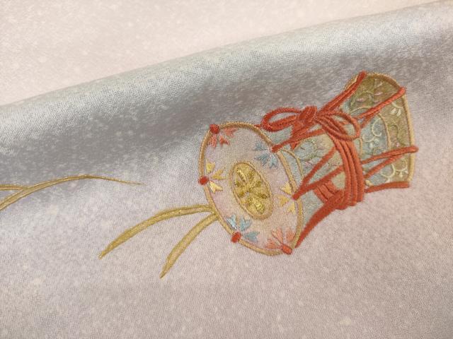 平和屋着物●訪問着 刺繍 扇面御所車花文 暈し染め 金彩 反端付き 正絹 逸品 AABJ1501ck