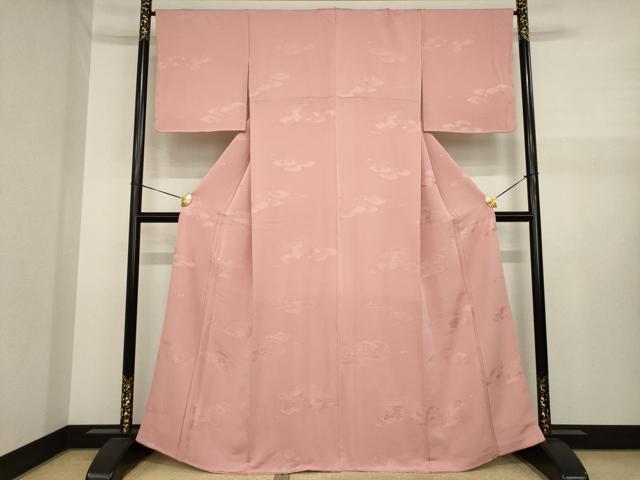 平和屋着物●上質な色無地 冊子絵巻地紋 退紅色 正絹 逸品 AABJ1504ck