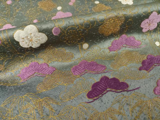 平和屋着物●訪問着 貝紫 刺繍 松竹梅 金彩 正絹 逸品 AABJ1505ck