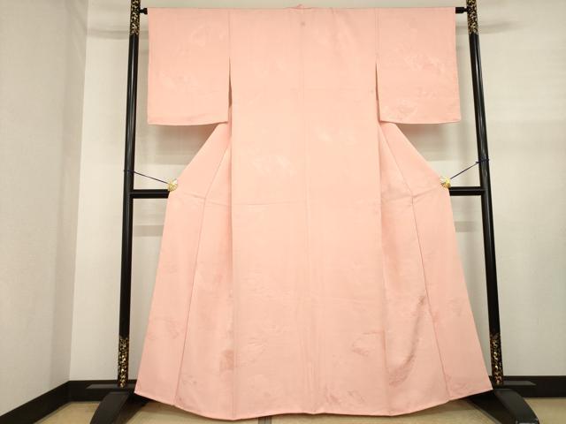 平和屋着物●上質な色無地 地紙花地紋 宍色 正絹 逸品 未使用 AABJ1510ck
