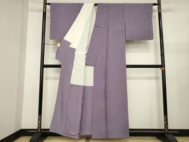 平和屋着物●上質な色無地 七宝花地紋 葡萄鼠色 正絹 逸品 AABJ1516ck