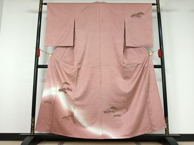 平和屋着物▽訪問着 単衣 総刺繍 駒刺繍 松竹梅 暈し染め 金銀糸 正絹 逸品 AABJ1521jh