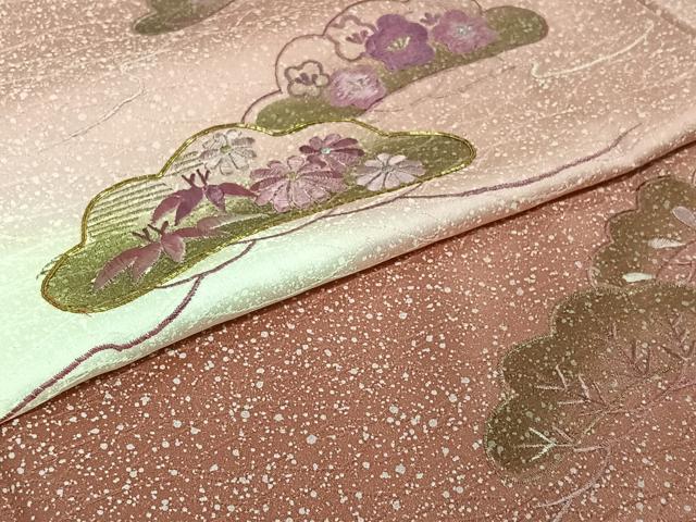 平和屋着物▽訪問着 単衣 総刺繍 駒刺繍 松竹梅 暈し染め 金銀糸 正絹 逸品 AABJ1521jh
