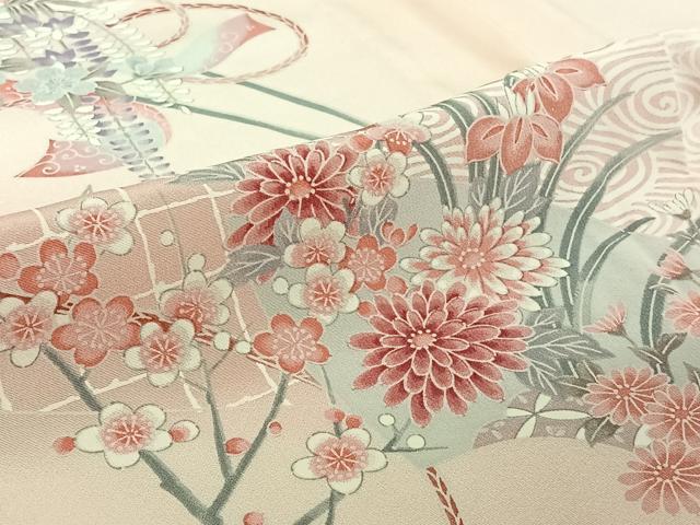 平和屋着物▽訪問着 単衣 吉祥花車文 正絹 逸品 AABJ1524jh