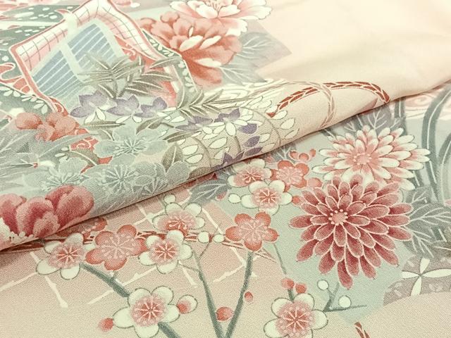 平和屋着物▽訪問着 単衣 吉祥花車文 正絹 逸品 AABJ1524jh