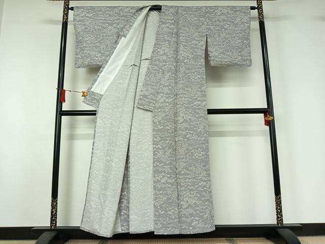 平和屋着物▽上質な小紋 単衣 流水花文 正絹 逸品 AABJ1526jh