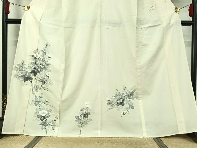 平和屋着物▽結城紬 訪問着 単衣 枝花文 証紙付き 正絹 逸品 AABJ1527jh