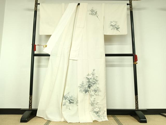 平和屋着物▽結城紬 訪問着 単衣 枝花文 証紙付き 正絹 逸品 AABJ1527jh