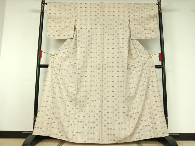 平和屋着物▽上質な紬 単衣 幾何学文様 正絹 逸品 AABJ1528jh