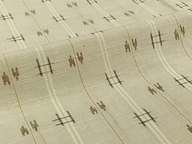平和屋着物▽上質な紬 単衣 幾何学文様 正絹 逸品 AABJ1528jh