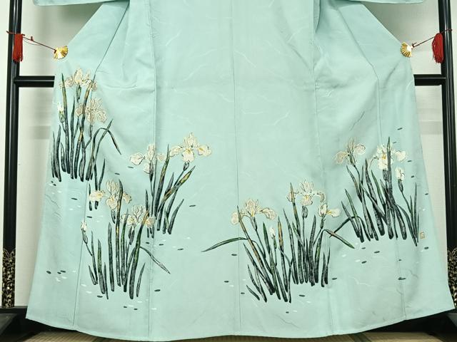 平和屋着物▽訪問着 単衣 作家物 刺繍 花鳥文 カワセミ 金銀糸 正絹 逸品 AABJ1534jh