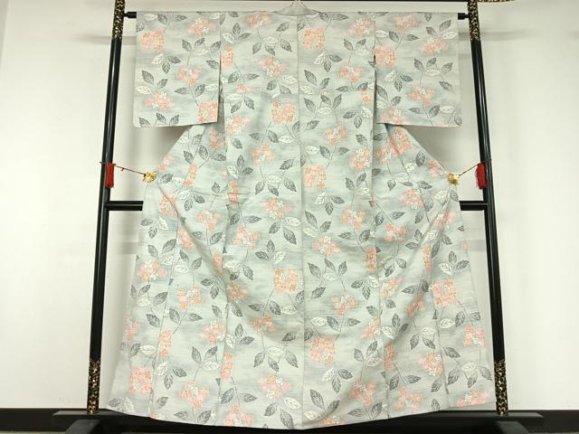 平和屋着物▽上質な紬 単衣 草花文 正絹 逸品 AABJ1540jh