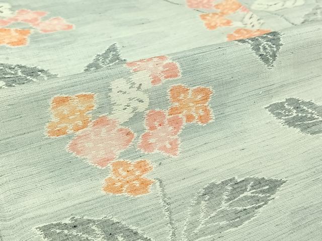 平和屋着物▽上質な紬 単衣 草花文 正絹 逸品 AABJ1540jh