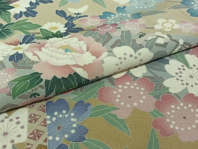 平和屋着物▽十日町友禅 女流作家 遠田藤舟 訪問着 単衣 吉祥花文 正絹 逸品 AABJ1542jh
