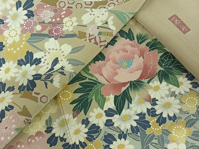 平和屋着物▽十日町友禅 女流作家 遠田藤舟 訪問着 単衣 吉祥花文 正絹 逸品 AABJ1542jh