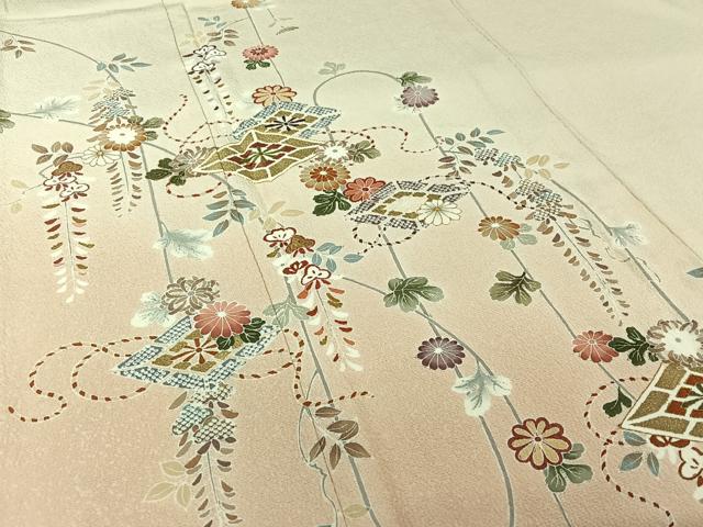 平和屋着物▽訪問着 単衣 駒刺繍 花菱文 暈し染め 金彩 正絹 逸品 AABJ1543jh