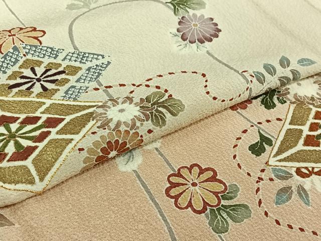 平和屋着物▽訪問着 単衣 駒刺繍 花菱文 暈し染め 金彩 正絹 逸品 AABJ1543jh