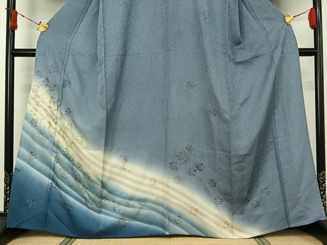平和屋着物▽訪問着 単衣 刺繍 花丸文 暈し染め 金糸 正絹 逸品 AABJ1547jh