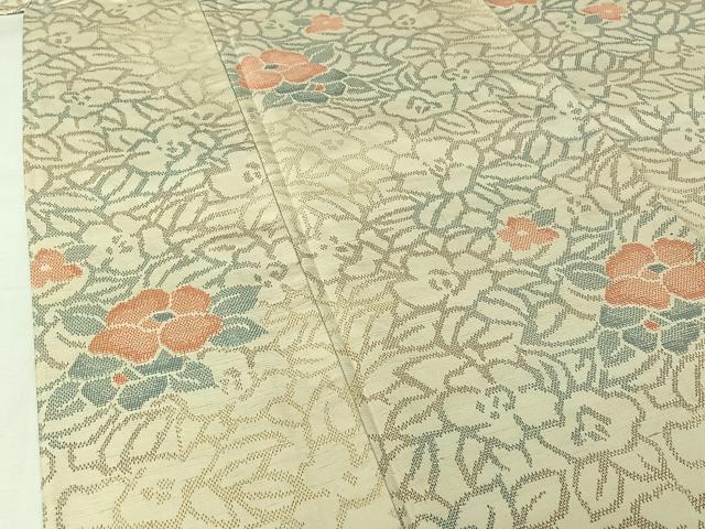 平和屋着物▽上質な紬 単衣 草花文 正絹 逸品 AABJ1550jh