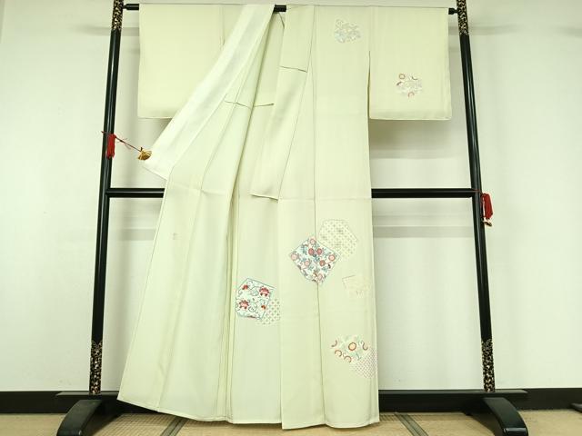平和屋着物▽訪問着 単衣 作家物 刺繍 切嵌吉祥花文 金糸 正絹 逸品 AABJ1557jh