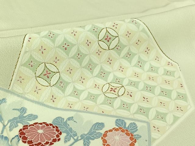 平和屋着物▽訪問着 単衣 作家物 刺繍 切嵌吉祥花文 金糸 正絹 逸品 AABJ1557jh