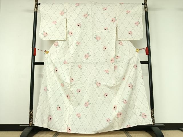 平和屋着物▽上質な紬 単衣 草花文 正絹 逸品 AABJ1558jh