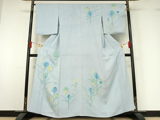 平和屋着物▽訪問着 単衣 刺繍 草葉文 正絹 逸品 AABJ1559jh