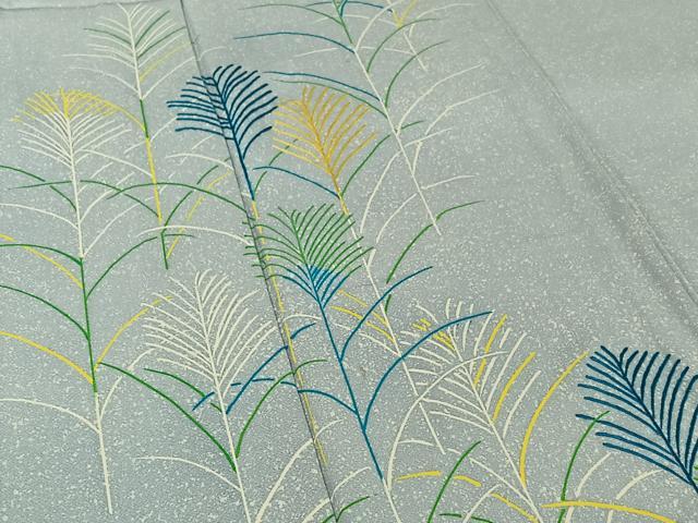 平和屋着物▽訪問着 単衣 刺繍 草葉文 正絹 逸品 AABJ1559jh