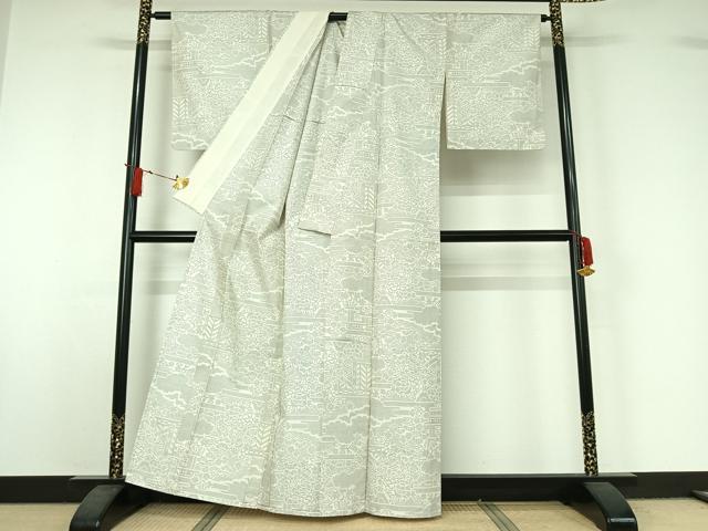 平和屋着物▽本場大島紬 白大島 単衣 9マルキ 120亀甲 風景花文 正絹 逸品 AABJ1560jh