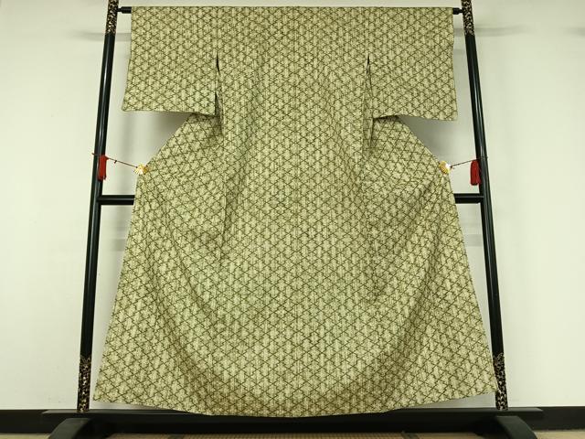 平和屋着物▽上質な紬 単衣 松皮菱飛鳥文 正絹 逸品 AABJ1565jh