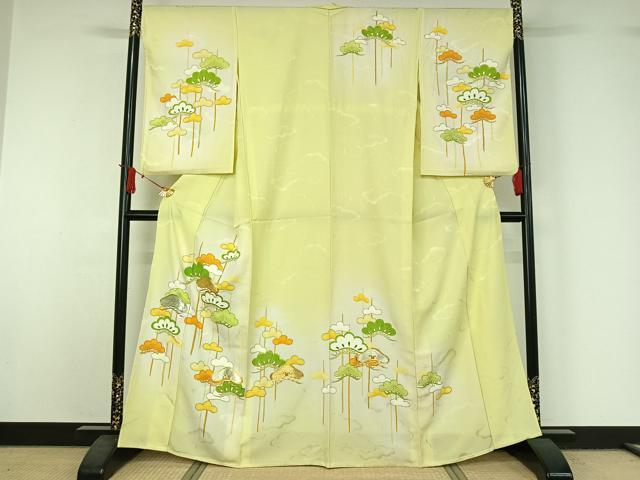 平和屋着物▽訪問着 単衣 駒刺繍 松文 暈し染め 金彩 正絹 逸品 AABJ1566jh