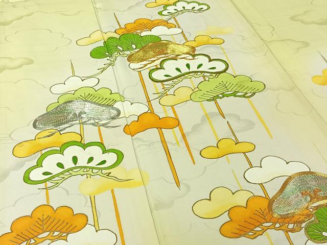 平和屋着物▽訪問着 単衣 駒刺繍 松文 暈し染め 金彩 正絹 逸品 AABJ1566jh