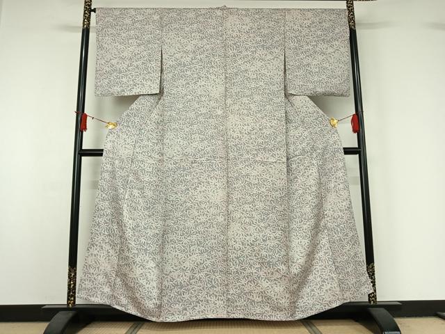 平和屋着物▽上質な小紋 単衣 笹の葉文 正絹 逸品 AABJ1567jh