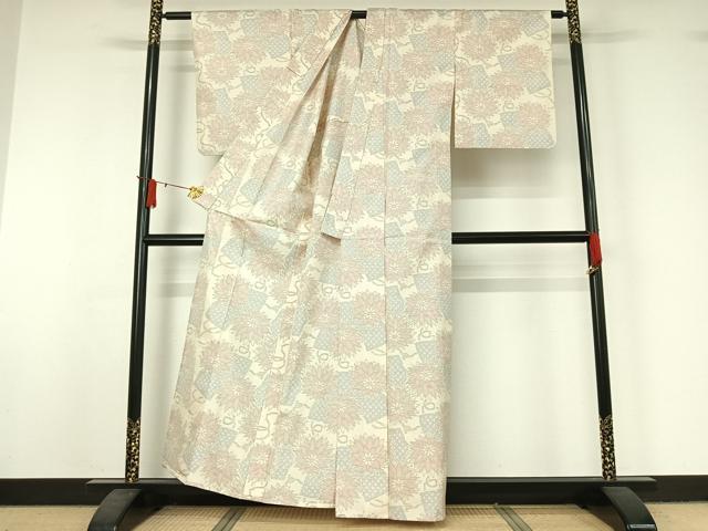 平和屋着物▽本場大島紬 白大島 単衣 地紙花文 正絹 逸品 AABJ1571jh
