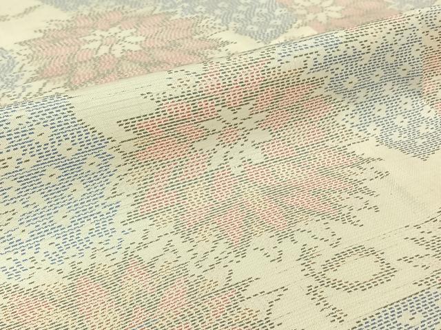 平和屋着物▽本場大島紬 白大島 単衣 地紙花文 正絹 逸品 AABJ1571jh
