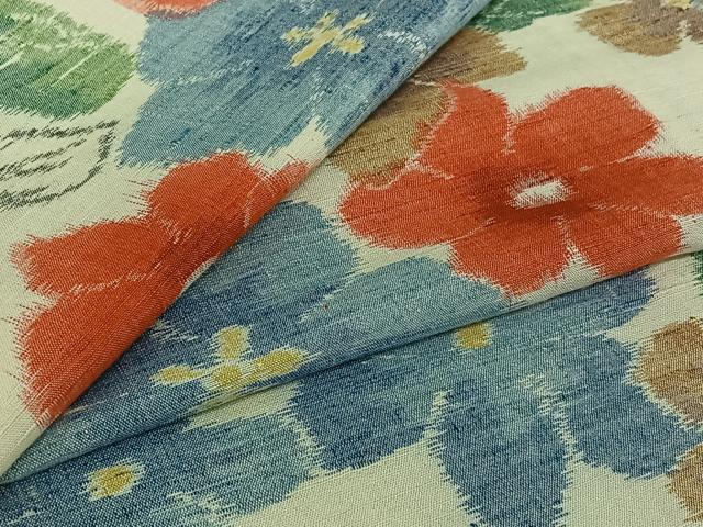 平和屋着物▽小千谷紬 単衣 草花文 正絹 逸品 AABJ1572jh
