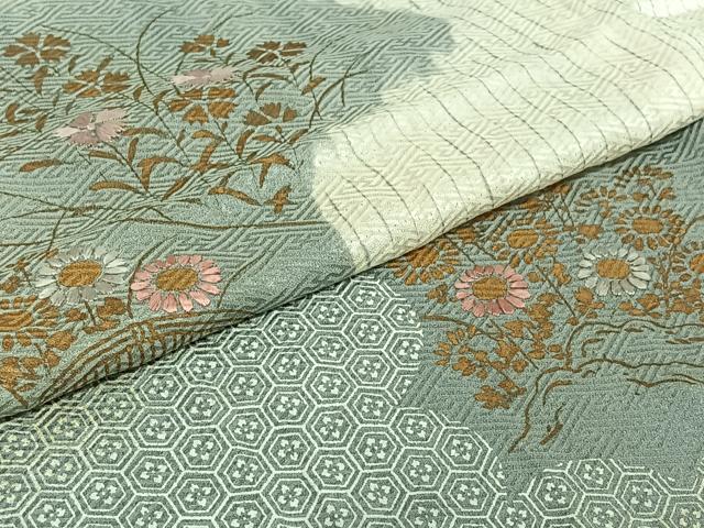 平和屋着物▽訪問着 単衣 杢目絞り 刺繍 草花文 金彩 正絹 逸品 AABJ1574jh