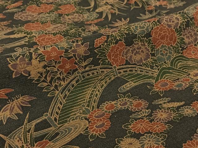平和屋着物▽上質な小紋 単衣 紬地 風景花文 正絹 逸品 未使用 AABJ1576jh
