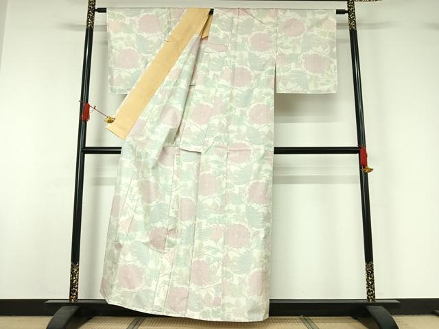 平和屋着物▽本場大島紬 白大島 単衣 草花文 正絹 逸品 AABJ1581jh