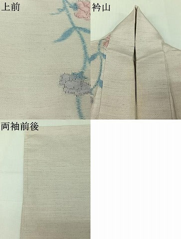 平和屋着物▽上質な紬 単衣 草花文 正絹 逸品 AABJ1582jh