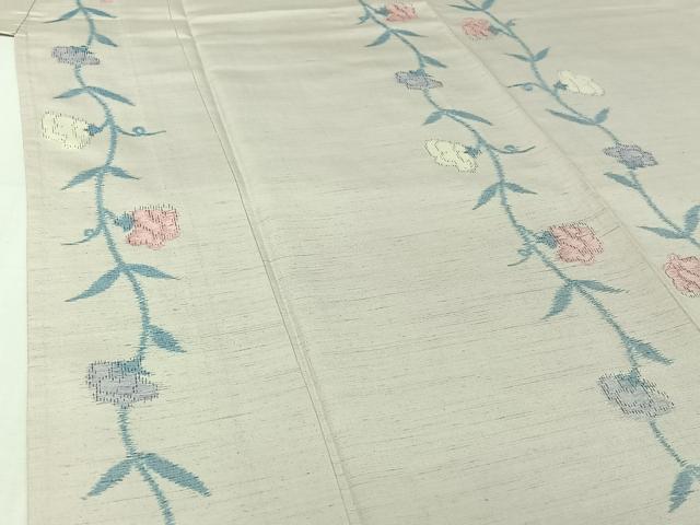 平和屋着物▽上質な紬 単衣 草花文 正絹 逸品 AABJ1582jh
