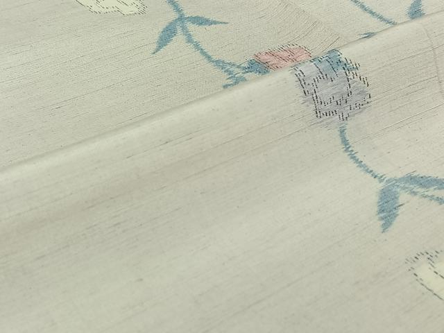平和屋着物▽上質な紬 単衣 草花文 正絹 逸品 AABJ1582jh