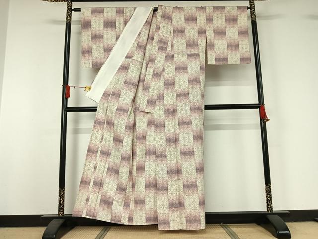 平和屋着物▽上質な紬 単衣 麻の葉文様 正絹 逸品 AABJ1584jh