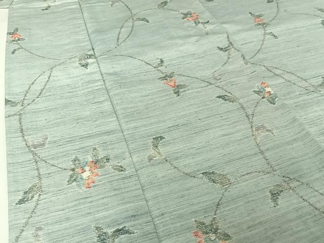 平和屋着物▽上質な紬 単衣 草花文 正絹 逸品 AABJ1586jh