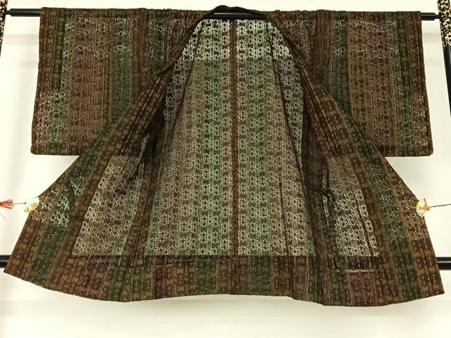平和屋着物▽道行コート スリーシーズン 春夏秋 塵除け リボン織 幾何学文様 正絹 逸品 AABJ1588jh