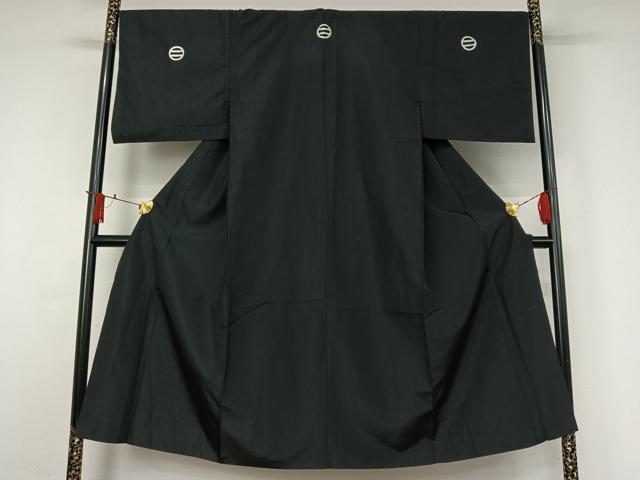 平和屋着物●男性 黒紋付 単衣 暗黒色 洗える着物 AABJ1589jh