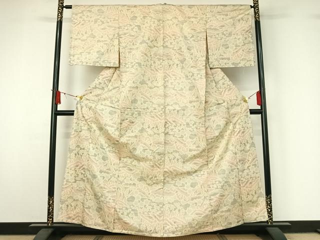 平和屋着物▽上質な紬 単衣 風景文 正絹 逸品 AABJ1599jh